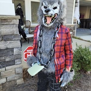 Red Moon Werewolf Kids Costume with Red Plaid Jacket Sz S